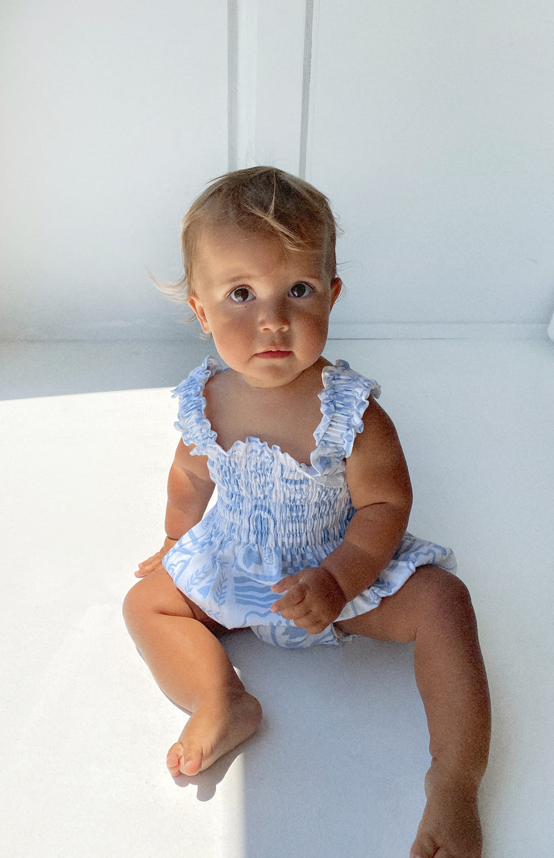 ESME ROMPER - BLUE/WHITE PRINT