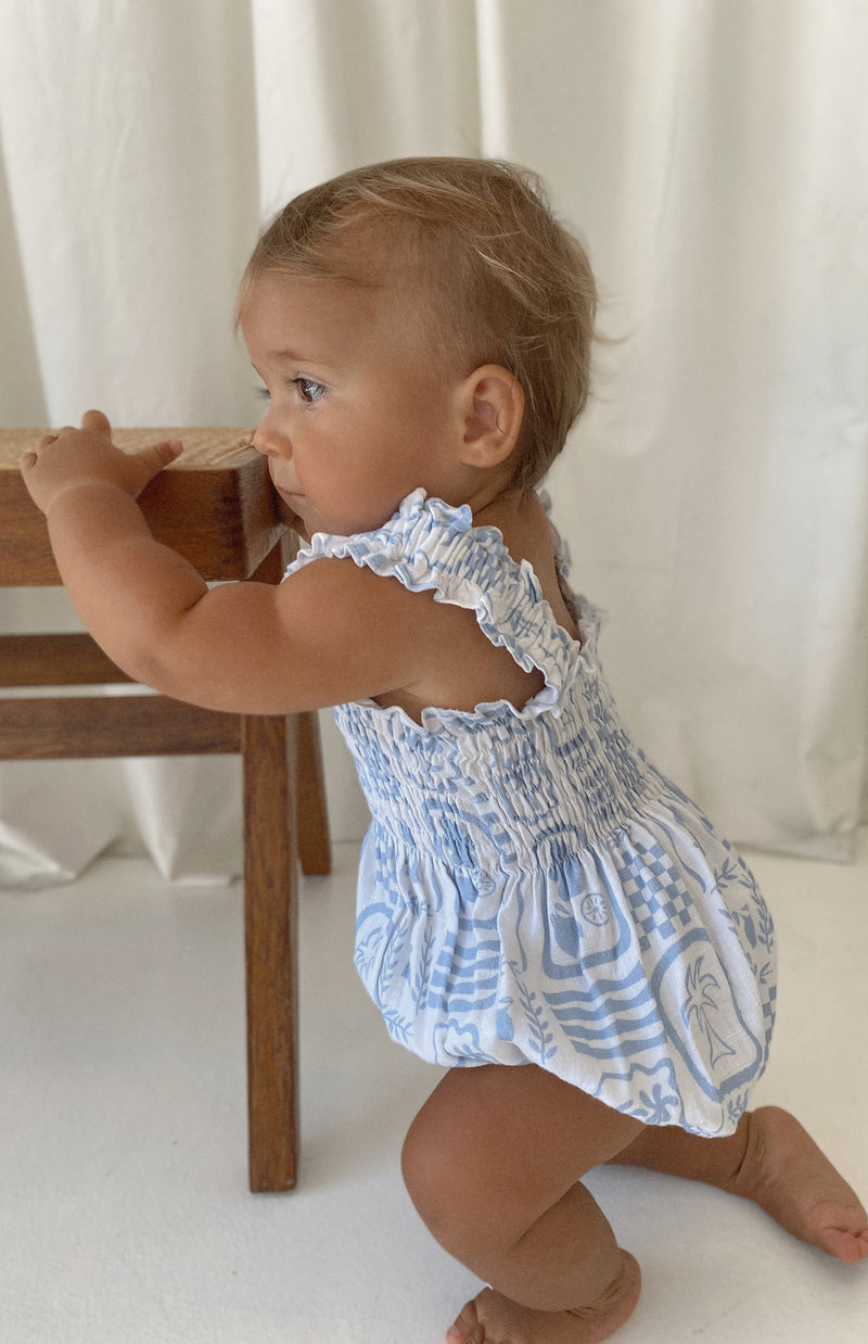 ESME ROMPER - BLUE/WHITE PRINT