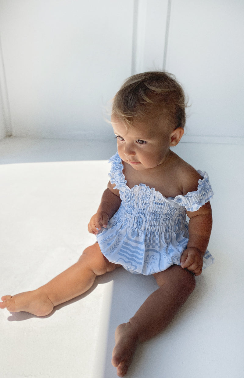 ESME ROMPER - BLUE/WHITE PRINT