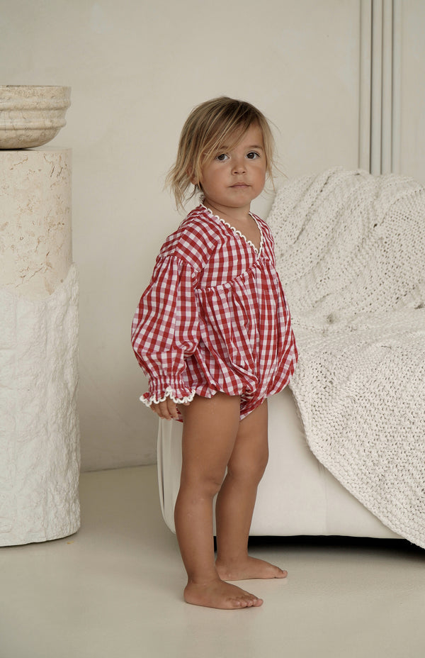 LOLLY ROMPER - CHERRY GINGHAM