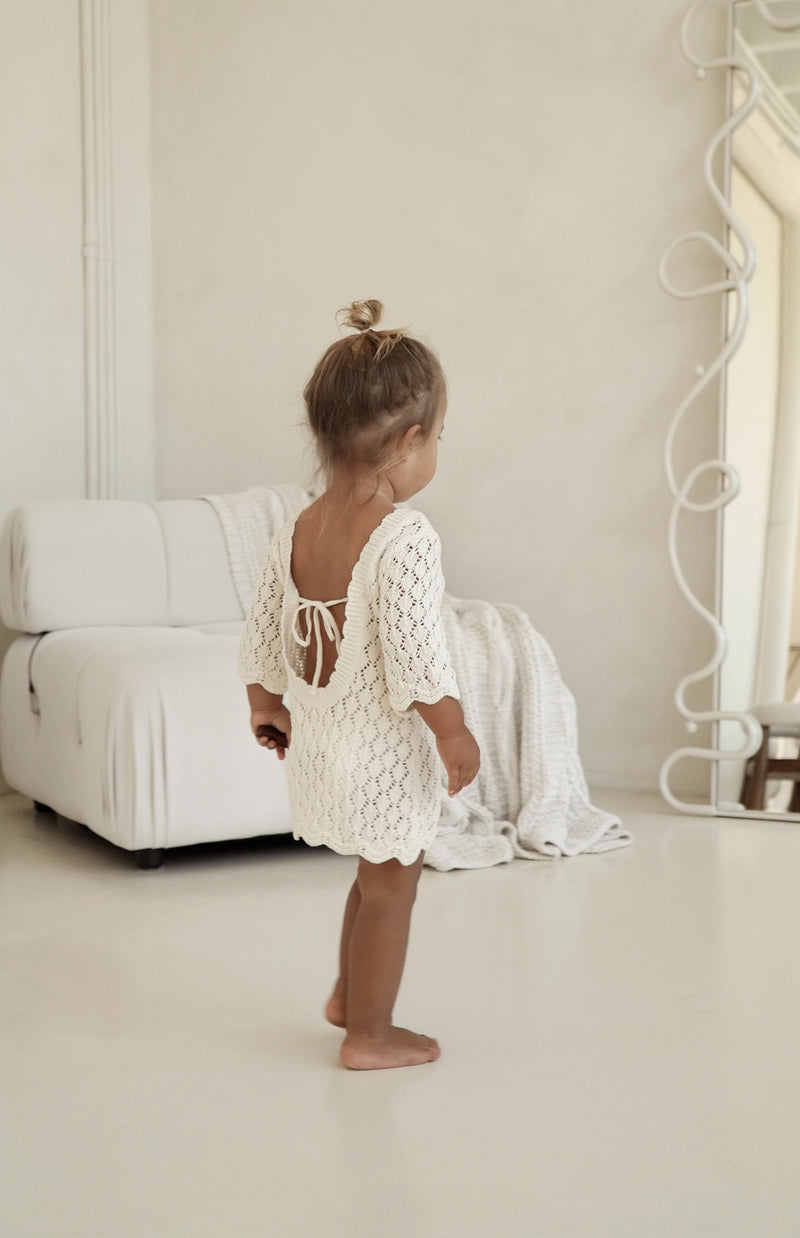 ELOISE TIE BACK CROCHET DRESS CREAM – Noni The Label