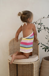 BIRDIE HALTER DRESS - HAVANA STRIPE