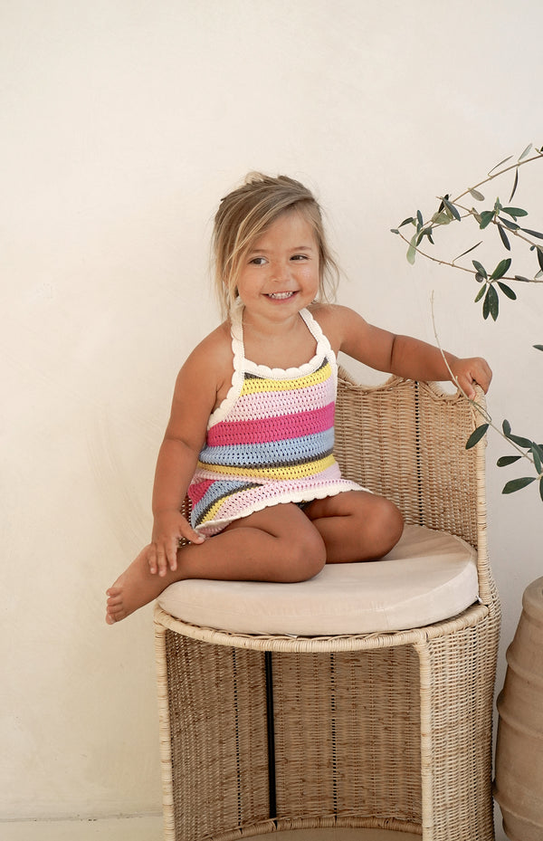 BIRDIE HALTER DRESS - HAVANA STRIPE