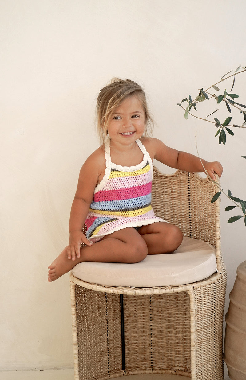 BIRDIE HALTER DRESS - HAVANA STRIPE