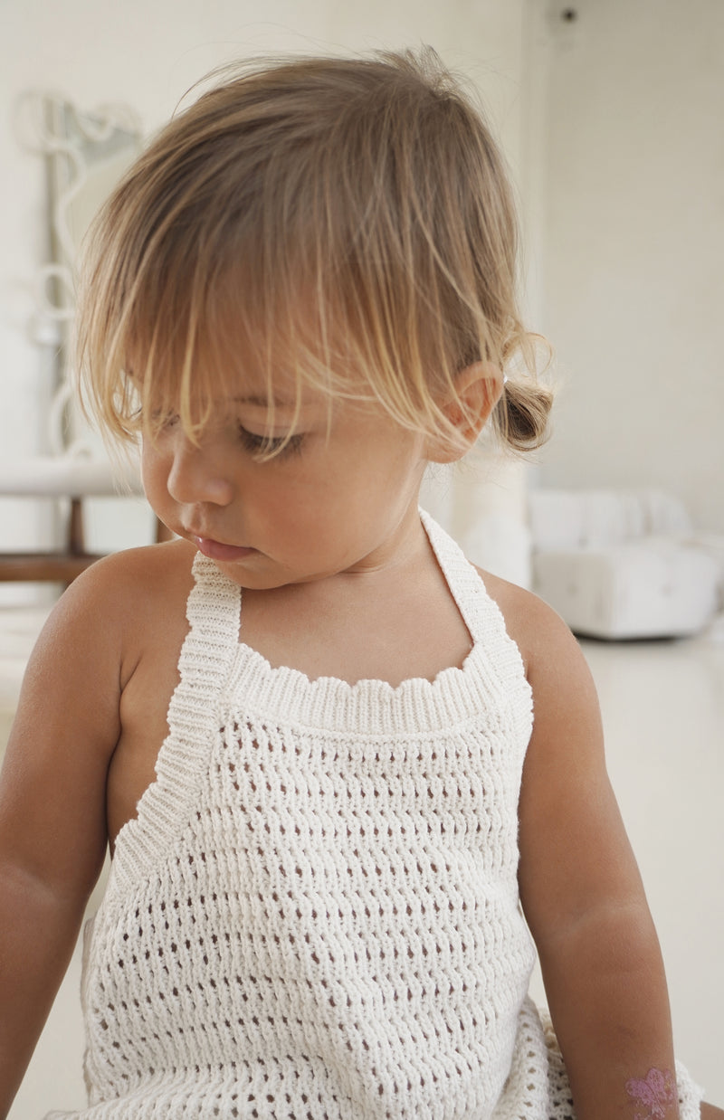 BIRDIE HALTER CROCHET DRESS - CREAM