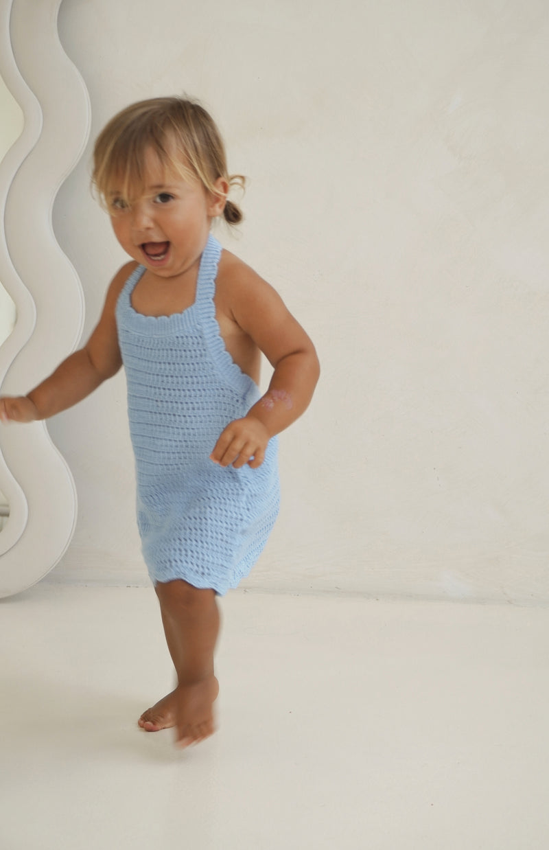 BIRDIE HALTER CROCHET DRESS - AZURE