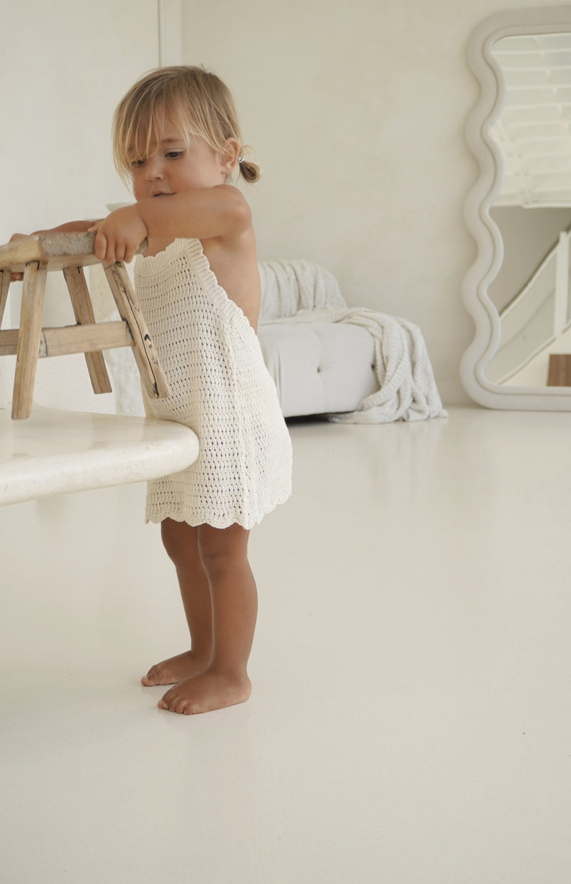 BIRDIE HALTER CROCHET DRESS - CREAM