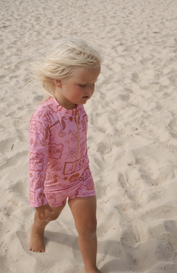 SEA IS CALLING RASH SUIT PINK/RED- MINI