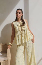 LEMON BELLE FLEUR PLEAT FRONT TIE TOP - MAMA