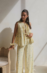 LEMON BELLE FLEUR PLEAT FRONT TIE TOP - MAMA