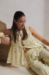 LEMON BELLE FLEUR PLEAT FRONT TIE TOP - MAMA