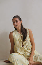 LEMON BELLE FLEUR PLEAT FRONT TIE TOP - MAMA