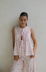 BLUSH BELLE FLEUR PLEAT FRONT TIE TOP - MAMA