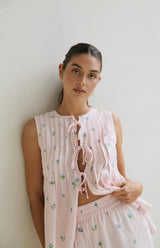 BLUSH BELLE FLEUR PLEAT FRONT TIE TOP - MAMA