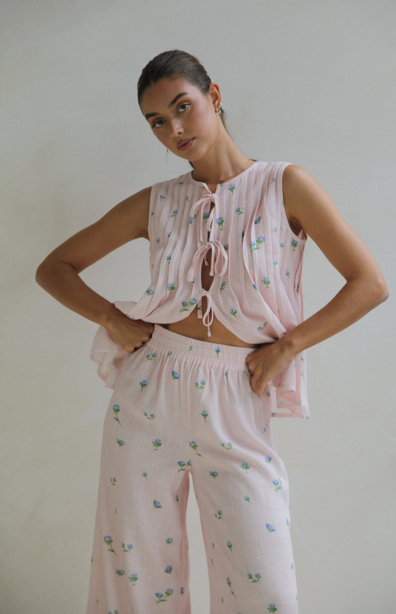 BLUSH BELLE FLEUR PLEAT FRONT TIE TOP - MAMA