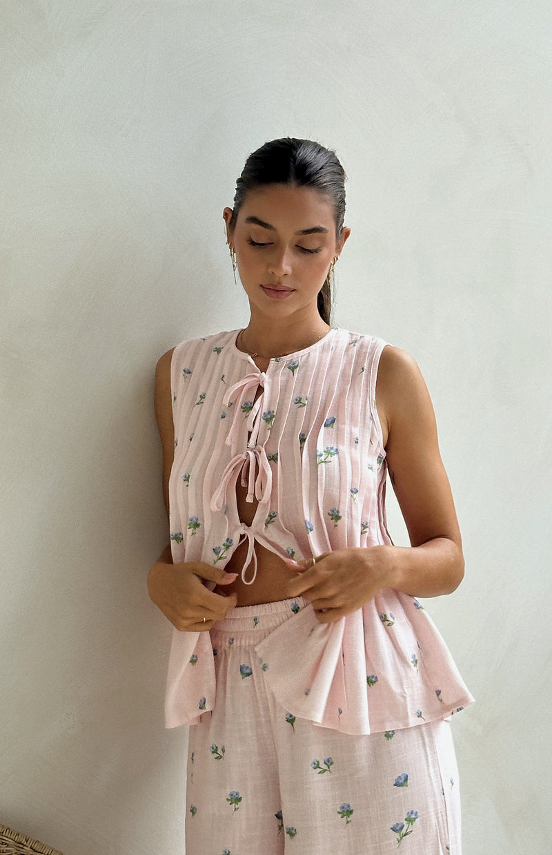 BLUSH BELLE FLEUR PLEAT FRONT TIE TOP - MAMA