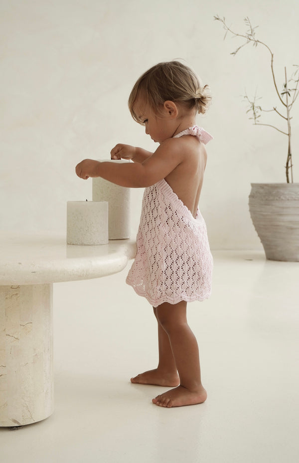 BIRDIE HALTER CROCHET DRESS - PINK