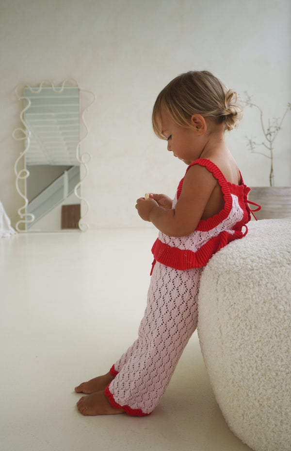 BIRDIE CROCHET PANT - PINK/RED