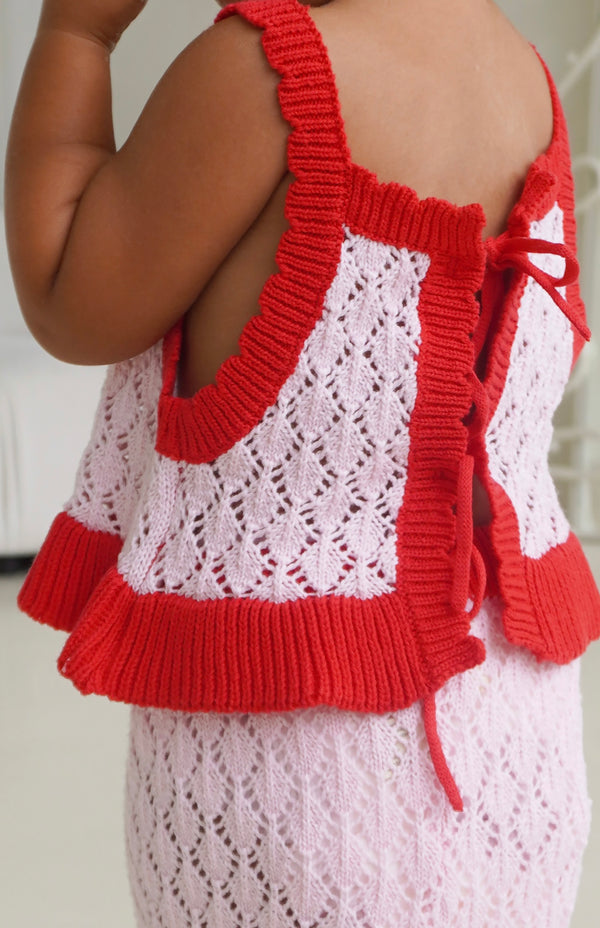 BIRDIE CROCHET TOP - PINK/RED