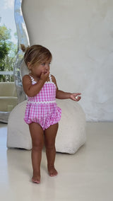 PICNIC RIC RAC ROMPER - PINK GINGHAM