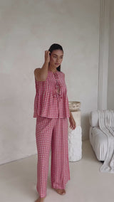 CAPRI GINGHAM PLEAT FRONT TIE TOP - MAMA