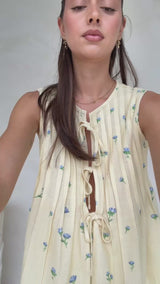 LEMON BELLE FLEUR PLEAT FRONT TIE TOP - MAMA