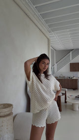 BIRDIE CROCHET TEE - MAMA CREAM